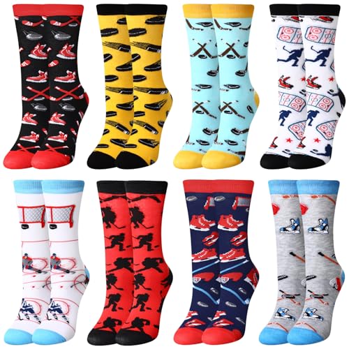 Xaatren 8 Pairs Novelty Ice Hockey Socks Gift for Women Men Christmas Socks Sports Crew Socks for Sports Lover Party Favor
