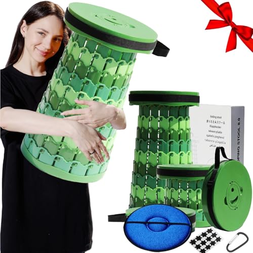 Image of Upgraded 19.7 inchPortable Collapsible Folding Stool with Cushion Retractable Telescoping Foldable Stool for Adults Heavy Duty Camping Sturdy with Max Load Capacity 1000lbs for Outdoor Fishing Hiking BBQ