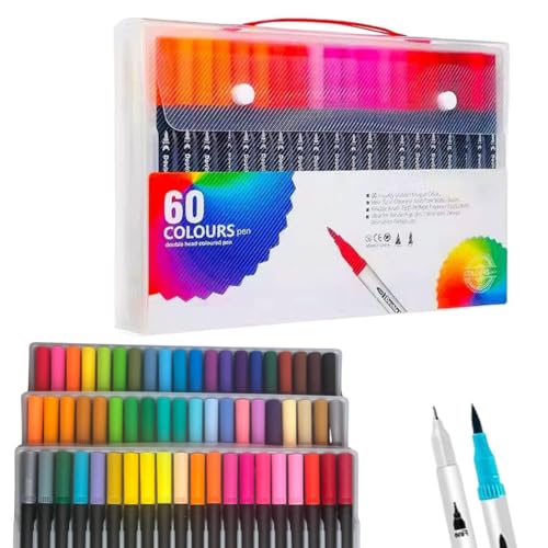 Conjunto de 60 Canetas Brush de Cores Sortidas kit canetas coloridas desenho profissional artistico infantil estojo maletapincel maker ponta fina