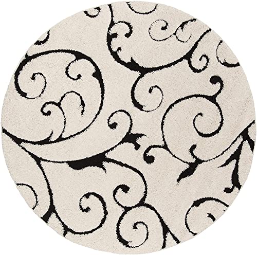 Image of Handwoven Microfibre 3D Rug for Living Room (Ivory & Black, 7 X 7 Feet (Round), Microfibre)