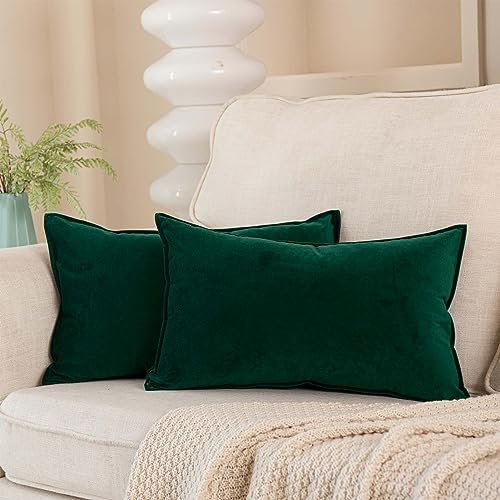 JUSPURBET Dark Green Decorative Pillow Covers 12x20 Set of 2 Thro...