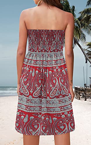 Image of Zyyfly Strapless Dress for Women Summer Beach Boho Smocked Tube Top Dress