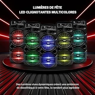 Pyle Enceinte Bluetooth, Enceinte Portable Extérieure Rechargeable de 600 W, Haut Parleur Sono avec Double Caisson de Basses, Tweeter, Entrée Microphone, Lumières de Fête, USB, Radio, Télécommande