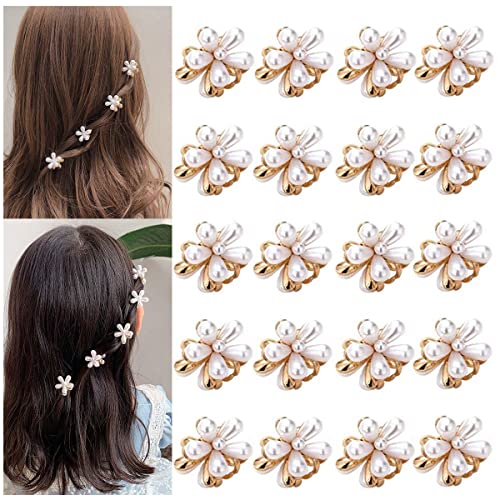 20 Pcs Small Pearl Hair Claw Clips For Women Girl, Mini Pearl Flower Claw Clips Design, Sweet Daisy Artificial Bangs Clips Decorative Hair Accessories #TOP1