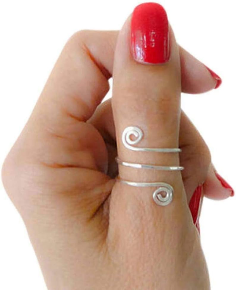 Silver Thumb Ring California Toe Rings Sterling Silver Double Swirl Wire Wrap Faceted Hammered Adjustable Thumb Ring for Women