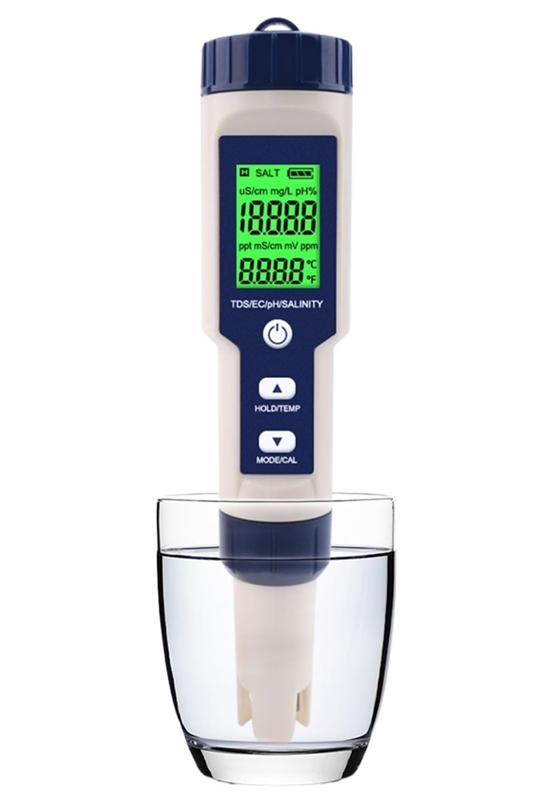 Tester gleby, 5 w 1 TDS EC PH miernik temperatury zasolenia cyfrowy Monitor jakości wody Tester dla basenów spa akwariów(EZ-9909A)