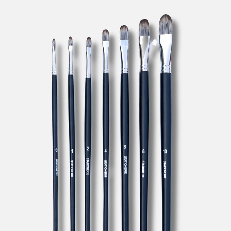Image of Stationerie Filbert Paint Brushes Set /Handmade Professional Artist Long Handle Painting Brush Set for Acrylic, Watercolor, & Gouache Painting (7 Filbert Brushes)(Matt Black)