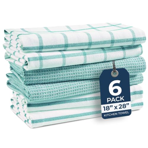 Image of LANE LINEN Tea Towels for Kitchen 100% Cotton Tightly Woven 6 Pack - Aqua