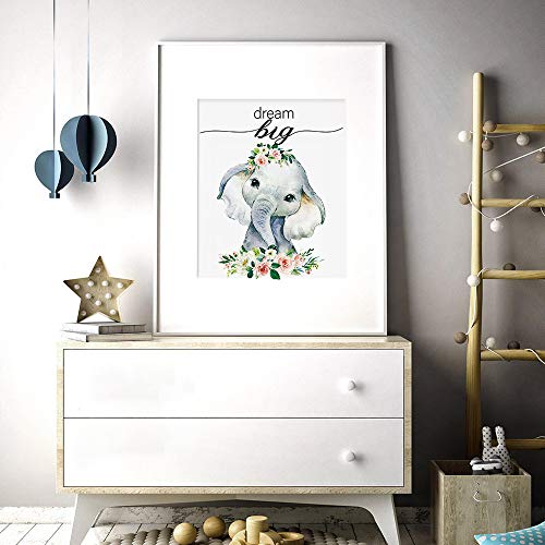 Elephant Flower Inspirational Words Woodland Crown Animals Adorable Art Print Set Of 4 (8”X10”), Motivational Quote Phrases Wall Art Poster For Nursery Baby Kids Room Home Decor, No Frame (Flower) #TOP2