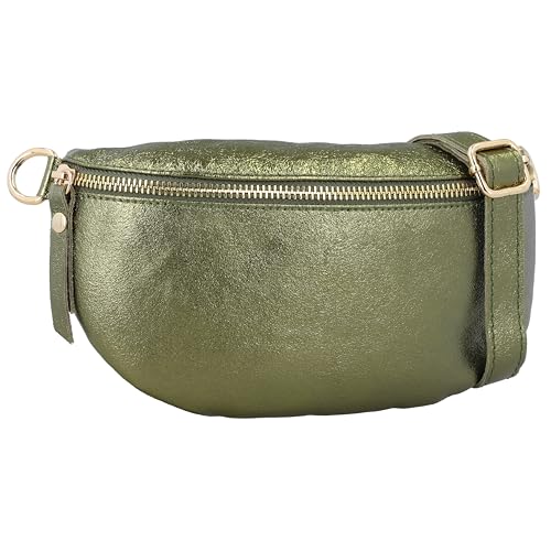 Gusti Leder Gürteltasche Brinja - Bauchtasche Umhängetasche Crossbody Tasche Ledertasche Damen Grün Glänzend Leder