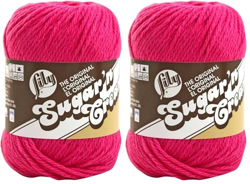 Image of Lily Sugar 'N Cream The Original Solid Yarn, 2.5oz, Medium 4 Gauge, 100% Cotton - Hot Pink - Machine Wash & Dry (Pack of 2)