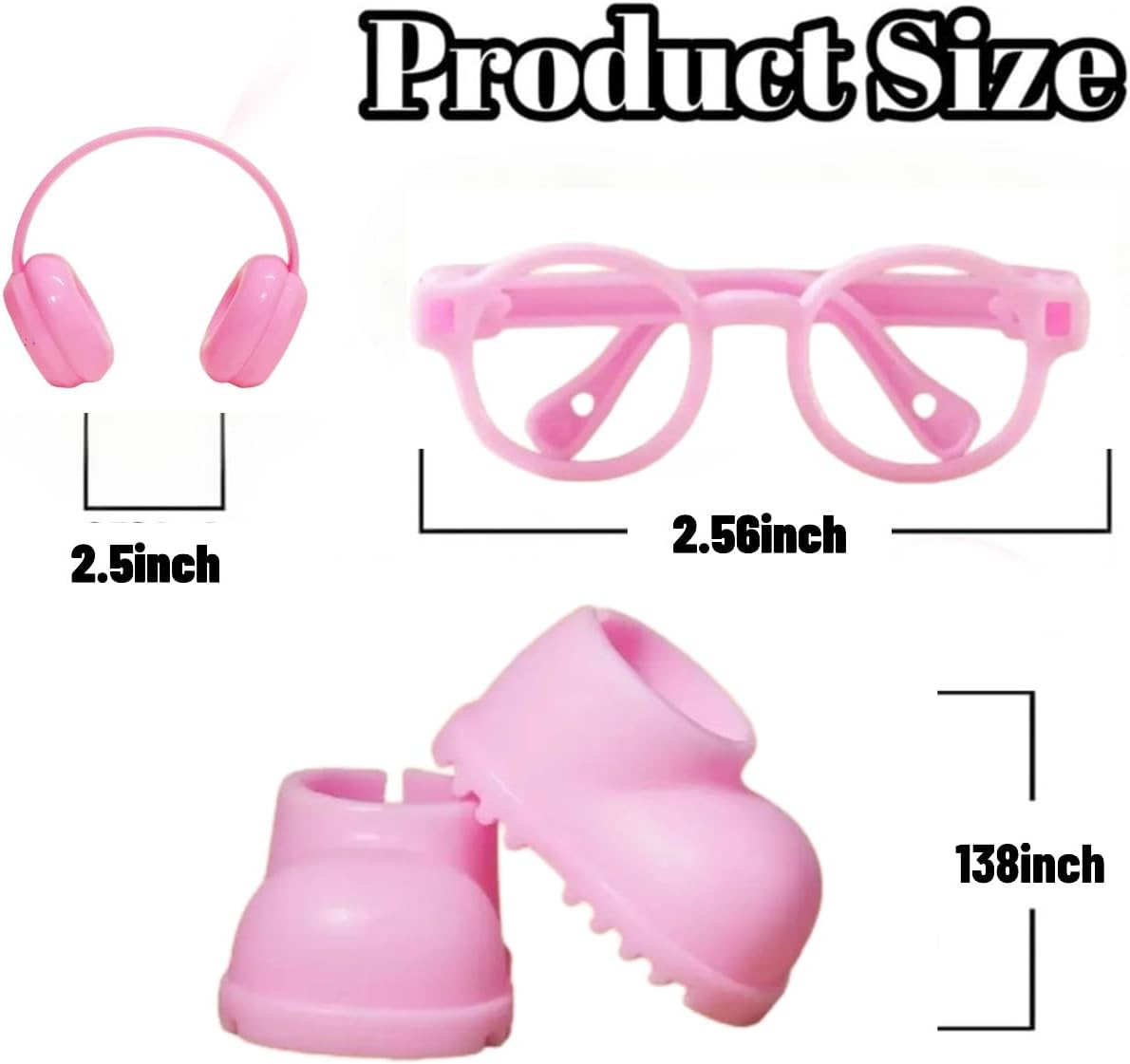 Doll Accessories Set for Labubu Included Mini Pink Glasses, Headset, Pink Shoes, Dress Up Accessories for 15/17cm Dolls(No Clothes No Dolls)