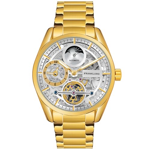 Franklord Alexander Self-Winder Mechanical Series Watch for Men | Round Gold Dial with Day & Date Function | Premium Leather Strap Quartz Movement | Stylish Analog Wristwatch for Men and Boys (B0CLVK788K) Amazon Price History, Amazon Price Tracker
