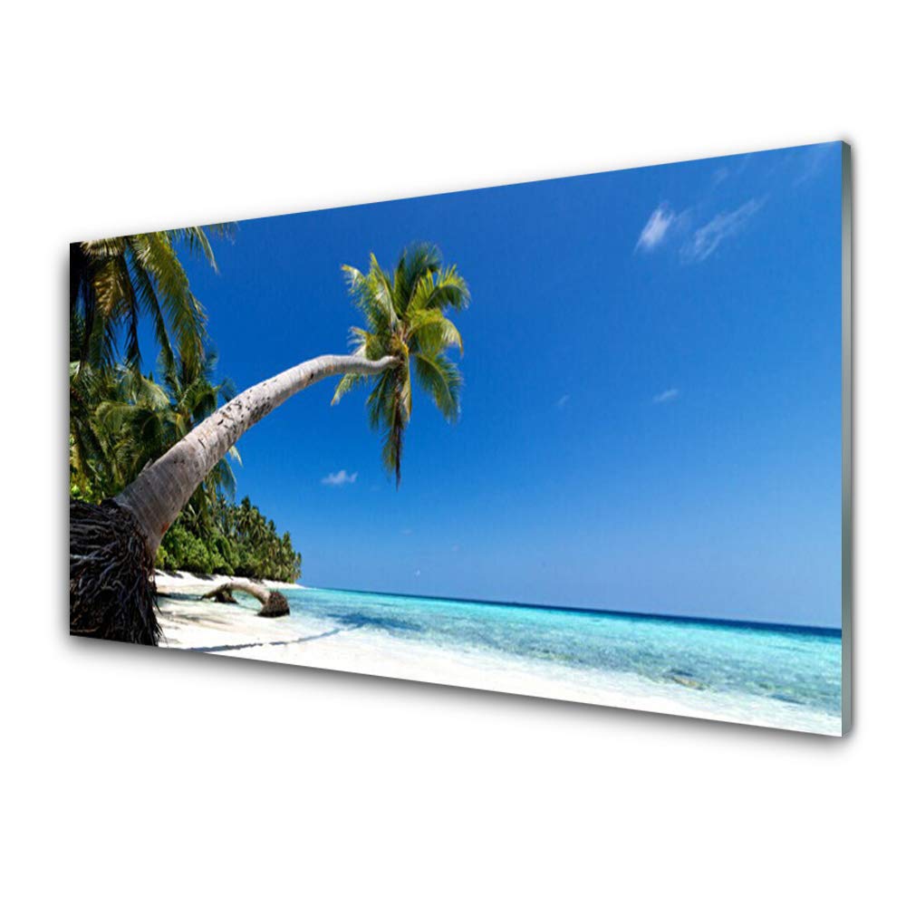 Grand Tableau Moderne Sur Verre Acrylique 125x50 Cm : Paysage De Plage Avec Palmiers (Tulup, Neuf)