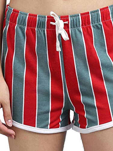 Image of KOTTY Pure Cotton Red and Purple Striped Women Night Short - Pack of 2 (Red&Purple)