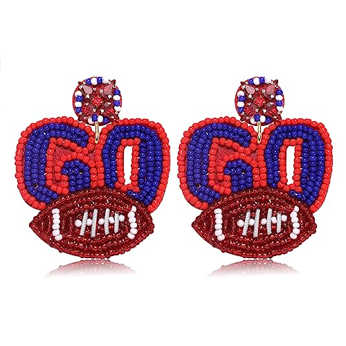 Boderier Game Day Earrings Beaded GO Football Dangle Earrings Statement Sport Game Team Earrings Spirit Fan Jewelry Gifts