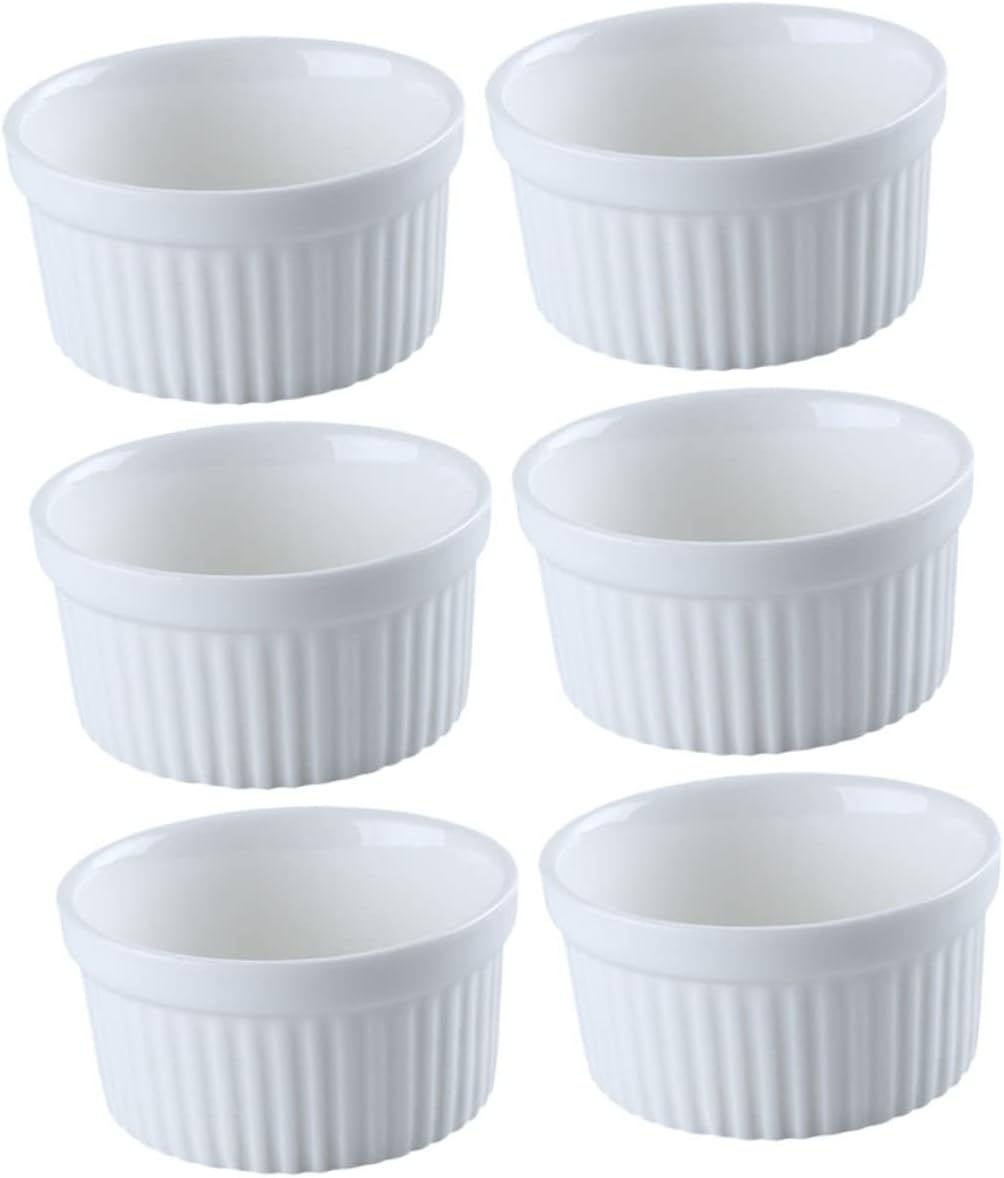 6Pcs Ceramic Baking Bowls Souffle Pudding Dessert Serving Bowls Oven and Microwave Safe High Temperature Resistant Non-absorbent Smooth Surface for Home Baking