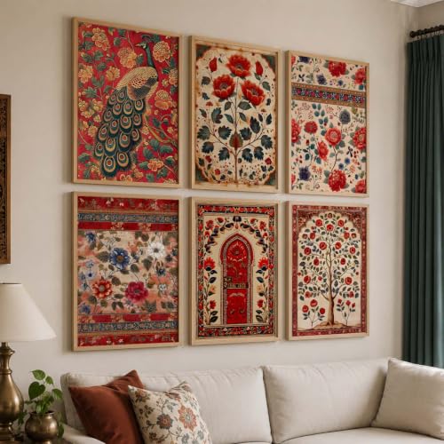 Image of kotart Traditional Indian Pichwai Wall Art Poster With Frame Wall Decor Paintings | Traditional Wall Piaintings For Office Home Decor Wall Frame With Glass - (13x17 inch, H)