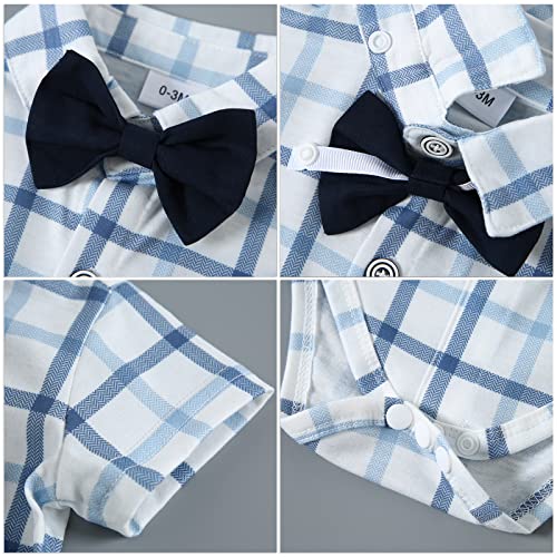 Image of nilikastta Baby Boy Wedding Outfits Infant Baby Boy Clothes Suit Dress Shirts /Suspender Pants /Bowtie /Beret Hat 0-18M