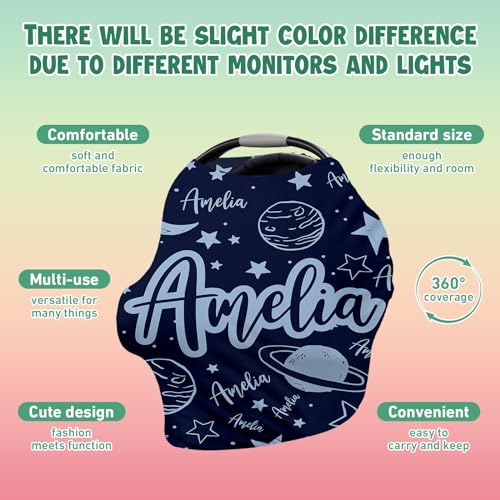 Image of Custom Car Seat Covers for Babies - Breathable Blue Planet Baby Car Seat Cover for Girls Boys, Kick-Proof Newborn Carrier Canopy Stretchy Stroller Cover for 4 Seasons