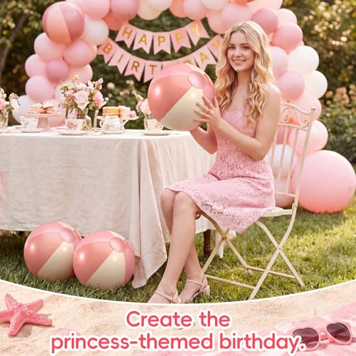 Chitidr 6 Pcs Pink White Beach Balls Inflatable, 17 Inch Pink and White - image 7