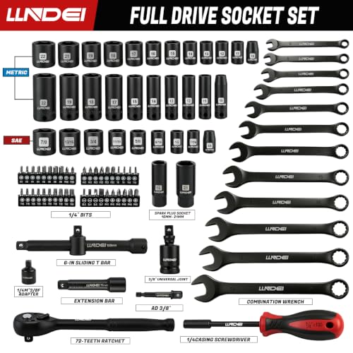 Image of 3 /8 inch Drive Socket Set, 93 Pcs Dual Wrench Kit SAE and Metric Tool Set