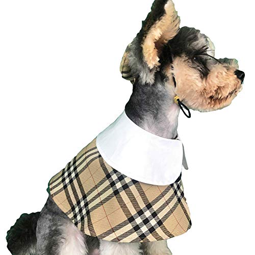 Yu-Xiang Plaid Cloak and Hat Dog Costume Pet Shawl Hat Pet Costume Cat British Style Clothing Schnauzer Neck Dress Berets for Christmas Thanksgiving New Year (L, Khaki)