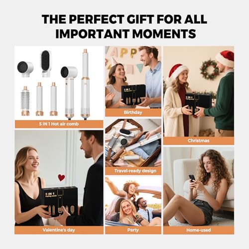 Image of 5 in ONE Hair Dryer Brush, Blow Dryer Curling Wand Hair Styling Tools Set, Hot Air Brush Round Brush Blow Dryer, Left&Right Styler 100-120V