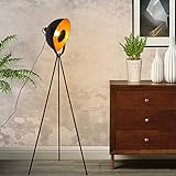 Industrial Tripod Floor lamp Black Gold with Foot Switch,Tall Vintage Edision Bulb Searchlight Adjustble Standing Lights for Nordic Living Room,Contemporary Bedroom Reading Room(Blub Excluded)