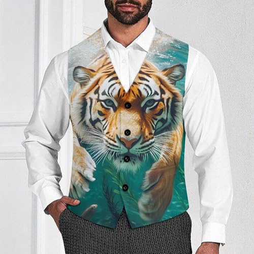 Tiger Tropical Ocean Fish Men's Formal Suit Vest for Business Formal Or Casual Dress Waistcoat Wedding2