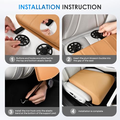 Image of FLORICH Car Seat Extender Leg Extender Support Cushion for Driver Seats Office Chair, Leather Carseat Leg Support for Long Drivers Universal Car Seat Cushion Legs Rest Pads-Beige Brown