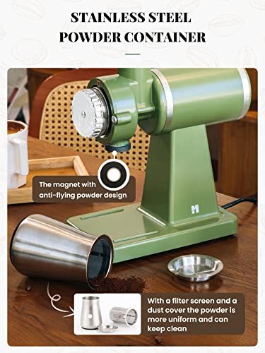 Huanyu Electric Coffee Bean Grinder 250G Commercial&Home Milling Grinding Machine 200W Automatic Burr Grinder Professional Miller 8 Fine - Coarse Grind Size Settings (Green) #TOP3