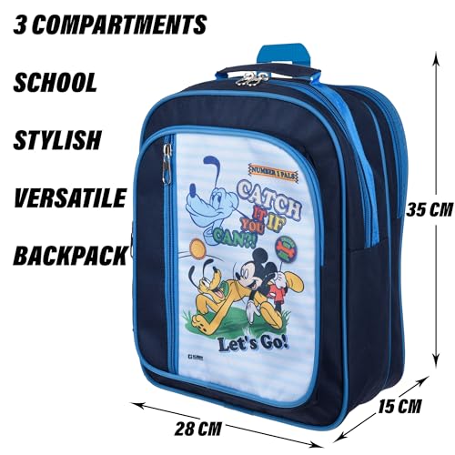 Image of Kuber Industries Disney Mickey Catch It School Bag | Kids School Bags | Spacious School Bag | School Bag for Girls & Boys | School Backpack for Kids | 4 Compartments School Bag | Navy Blue
