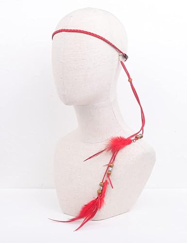 Miniatura 3 de Jumwrit Diadema de plumas bohemia, diadema india, hippie, gitana, tocado con borlas, cuerda de cáñamo ajustable, diadema con cuentas, accesorios