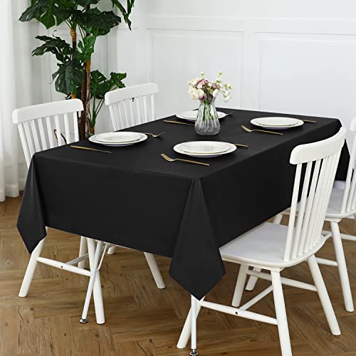 Image of Romanstile 100% Waterproof PVC Tablecloth, Rectangle Oil Spill Proof Stain Resistant Vinyl Table Cloth, Wipe Clean Plastic Table Covers for Kitchen /Dining /Parties - 60 x 120 Inch, Black