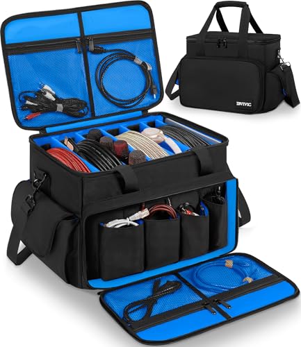 Image of IBVIVIC DJ Cable File Bag with 6 Detachable Dividers High Capacity Gig Cable Bag for Cords,DJ Gear,Sound Instrument and Accessories, Blue
