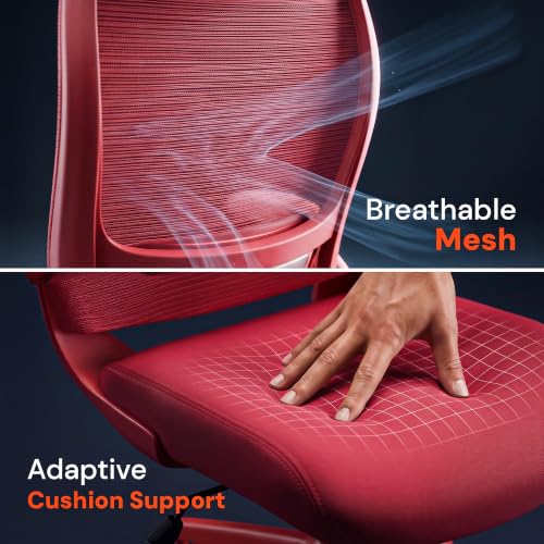 Image of DROGO Chrono Ergonomic Office Chair for Work with Adjustable Lumbar Support | Curved Back Breathable Mesh | Computer Chair With 120 Recline | 2D Padded Armrest & Heavy Nylon Base, 1-Yr Warranty (Red)