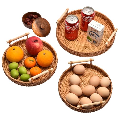 Frutero para cocina de ratán: cesta redonda con asas para servir pan y mesa 8