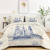 Küste Segelboote Leuchtturm Bettdecke 135 x 200 cm - Warme Wende Steppdecke Ohne Bezug, Weiche Mikrofaser Bettdecke Waschbar, 4 Jahreszeiten Decke für Kinder & Erwachsene Mehrfarbig