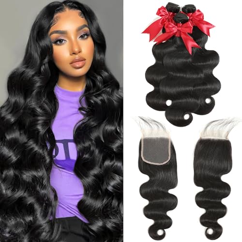 12A Body Wave Bundles with Closure Human Hair 18...