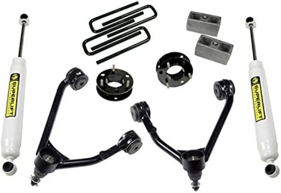 RealTruck SUPERLIFT SUSPENSION 3.5" Lift Kit | Complete Lift Kit with Rear Shadow Series Shocks & Upper Control Arms | 3850 | Fits 2007-2016 Chevrolet Silverado/GMC Sierra 1500 2WD w/Cast Steel Arms
