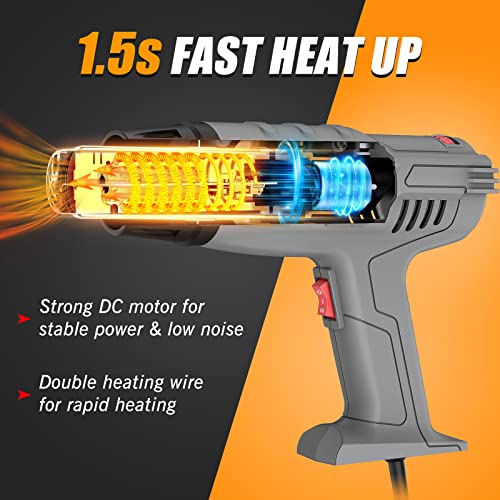 Diafield 1-TL14US01 1850W Heat Gun 10 Variable Temperature Settings 112℉~1202℉(44℃- 650℃), Fast Heat Hot Air Gun, Durable & Overload Protection, With 4 Nozzels For Shrink Wrap thumb #3