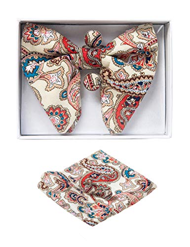 Image of GUSLESON Mens Solid Plaid Velvet Pre-tied Adjustable Bow Tie and Pocket Square Cufflink Set with Gift Box