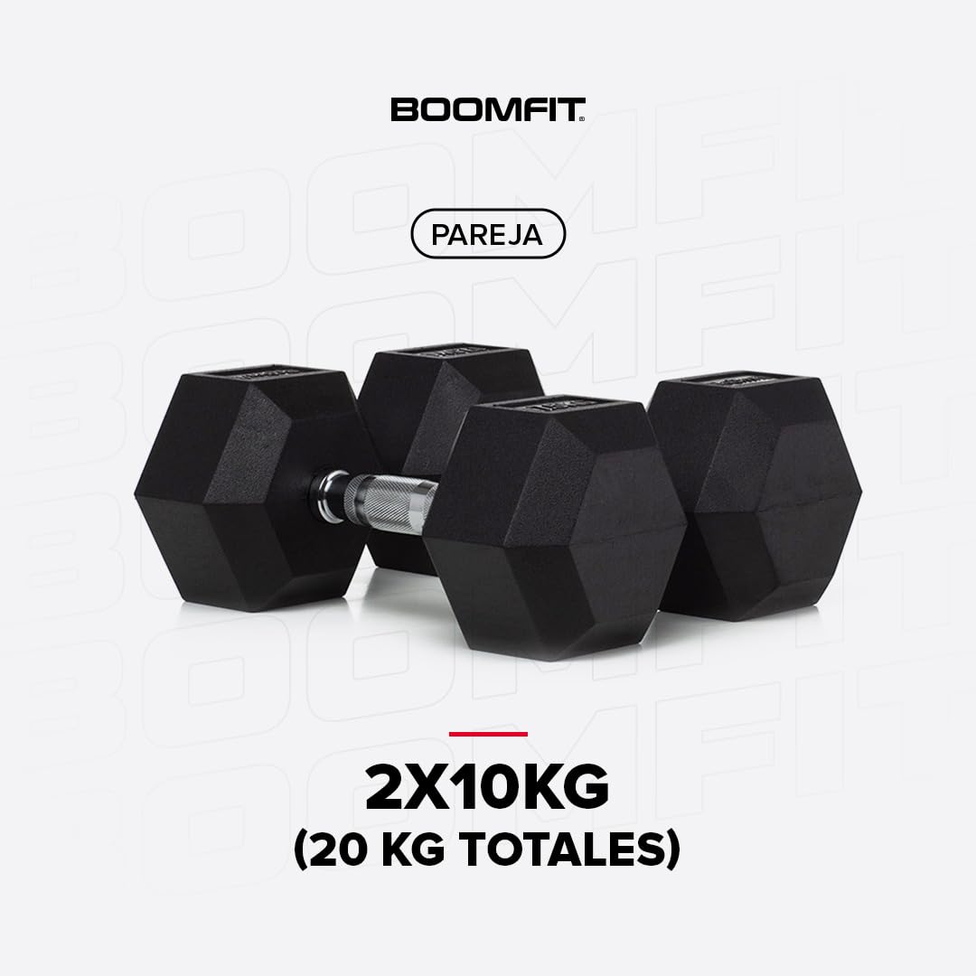 BOOMFIT Mancuernas Hexagonales 1–50 kg (par) con recubrimiento de goma y agarre antideslizante | Pesas y mancuernas para home gym | Pesas para musculación y entrenamiento de fuerza
