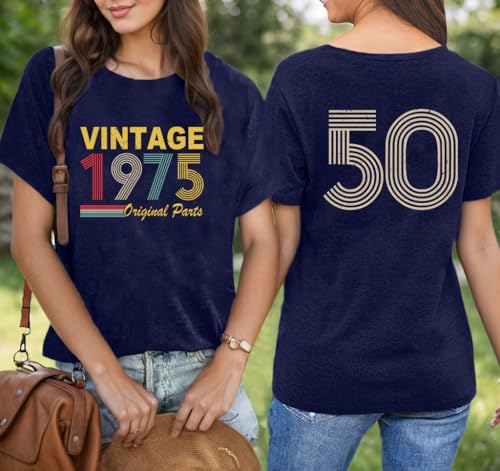 50th 60th Birthday Gift for Women Vintage 1975 1965 Tshirt Birthday Party Tee Graphic Short Sleeve Tops4