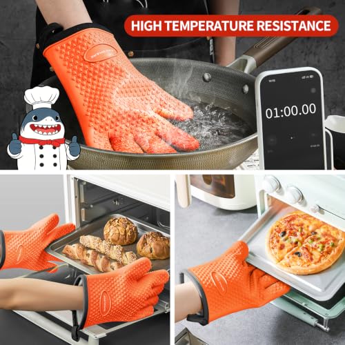 Image of MAD SHARK Silicone Oven Mitts with Fingers Heat Resistant 450F in Kitchen