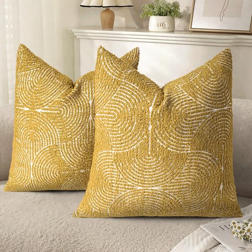 AELS Boho Textured Throw Pillow Cover 20x20 Mustard Yellow