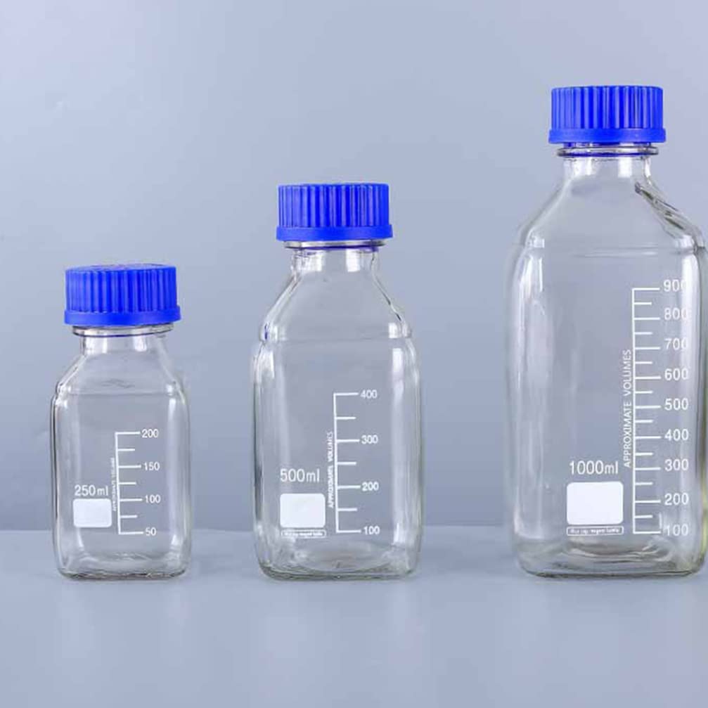 POPETPOP 4 Piezas Botella De Vidrio Botella Pequeña Vial De Muestra con Tapas Viales Transparentes De 250ml Vial De Reactivo De 250ml Botella De Muestreo Cubierta Azul