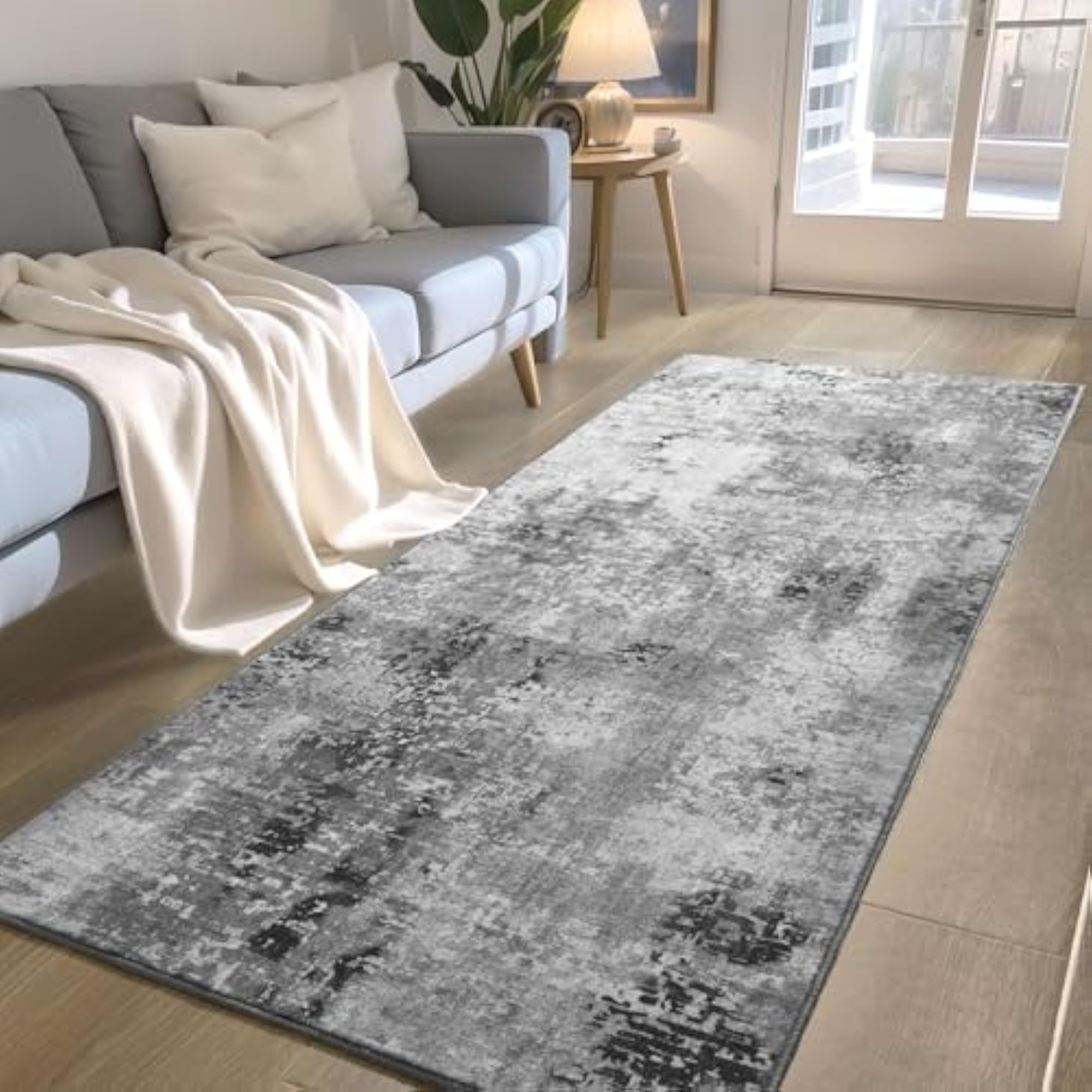 2x6 Non-Slip Kitchen Runner Rug, Grey