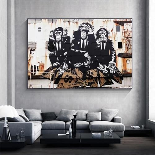 3 Singes Toile Mur Art pour Rompre la Monotonie des Murs Blancs 50x70